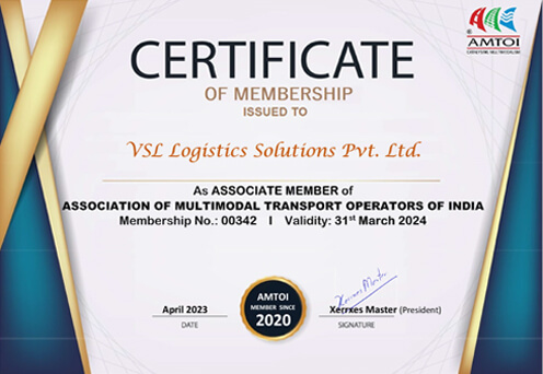 VSL Logistics Membership Certificate