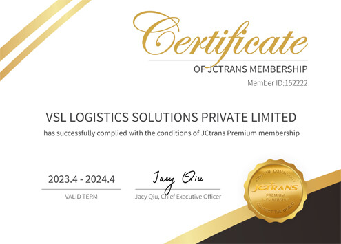 VSL Logistics Membership Certificate