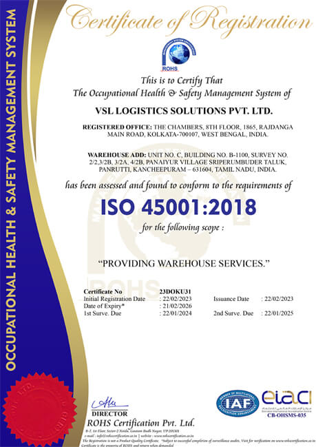 VSL Logistics Membership Certificate